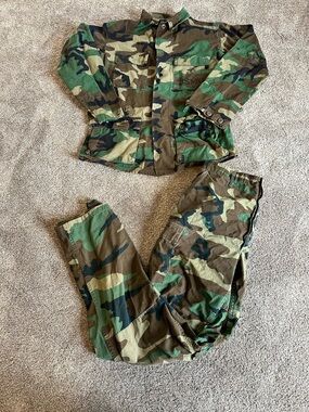 Vtg USMC Marines Woodland Camo Field Jacket & Pants BDU VTG Military Sz S-M Long